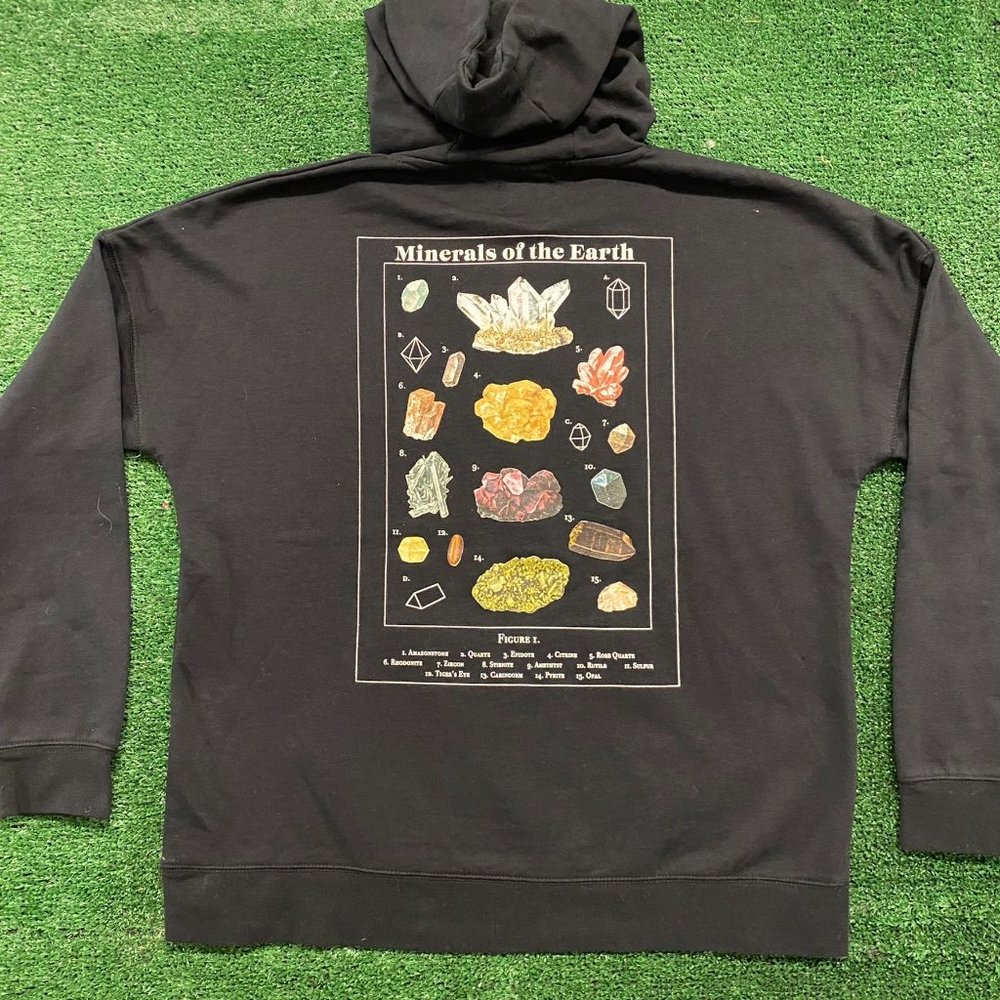 Dravus Minerals of Earth Crystals Hoodie Sweatshirt Black Boxy M/L Fleece Boho